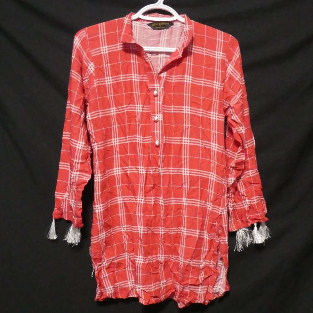 RIFFTEX COLLECTION by SHIWANI IMPEX | medium | Long Red and White Plaid Shirt